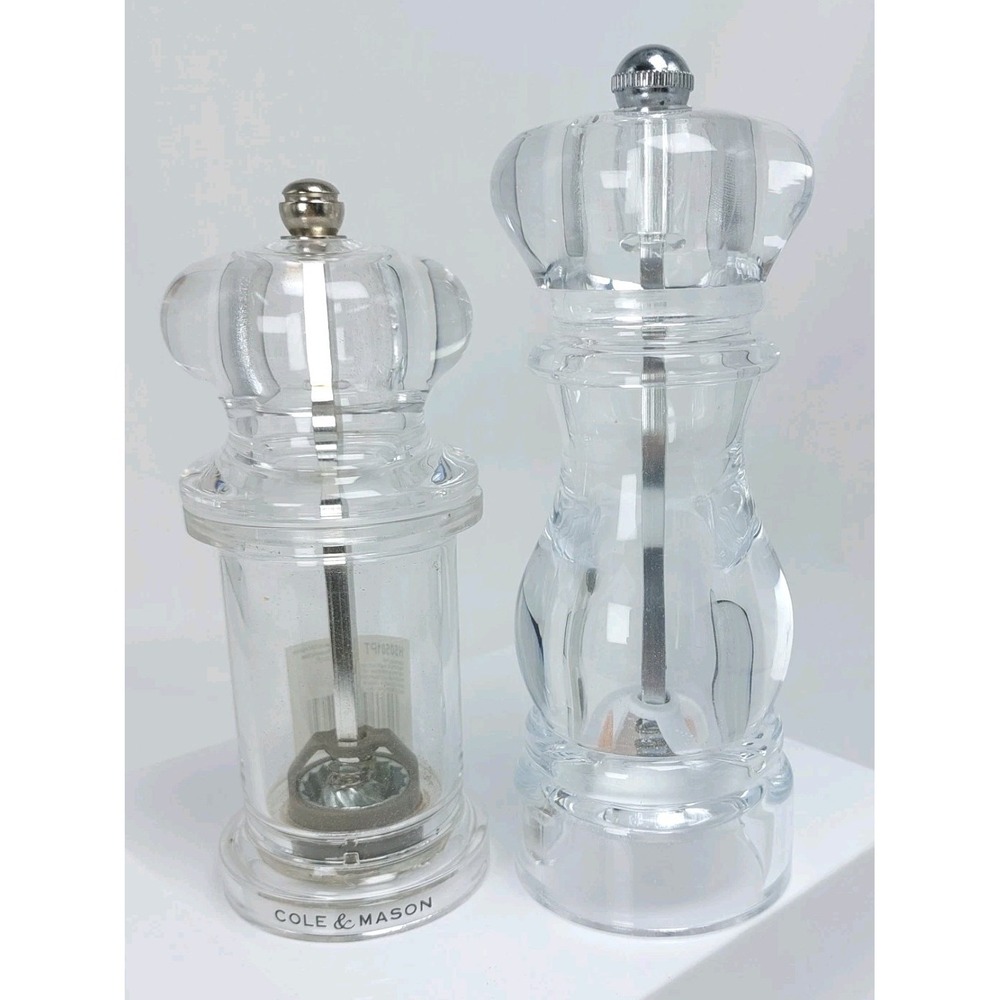 Cole & Mason Lucite Pepper Grinder 5.5" & Unbranded Lucite Salt Grinder 6.5"